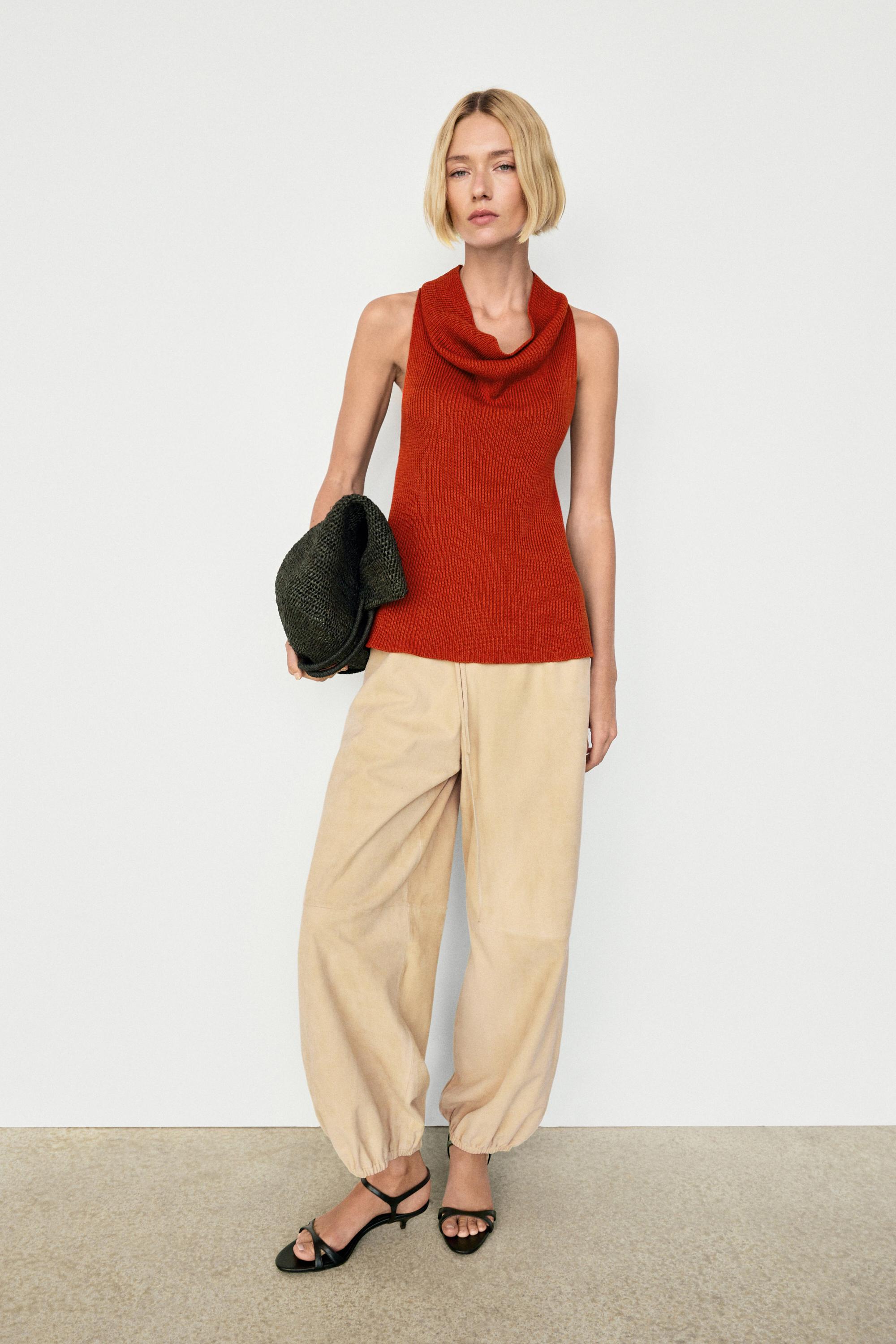 Cotton top with cowl neckline